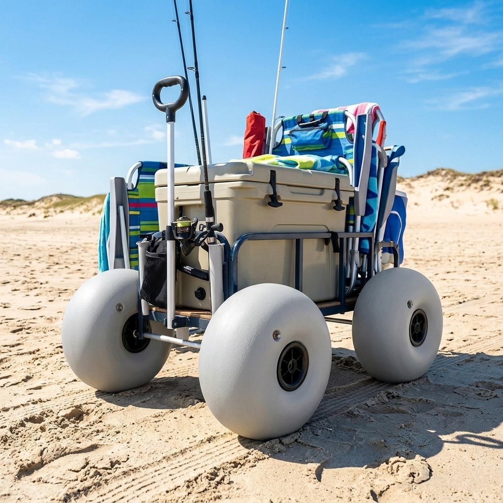 Fishing Kayak Cart - Strandkar met zandwielen, 16 inch strandballonbanden